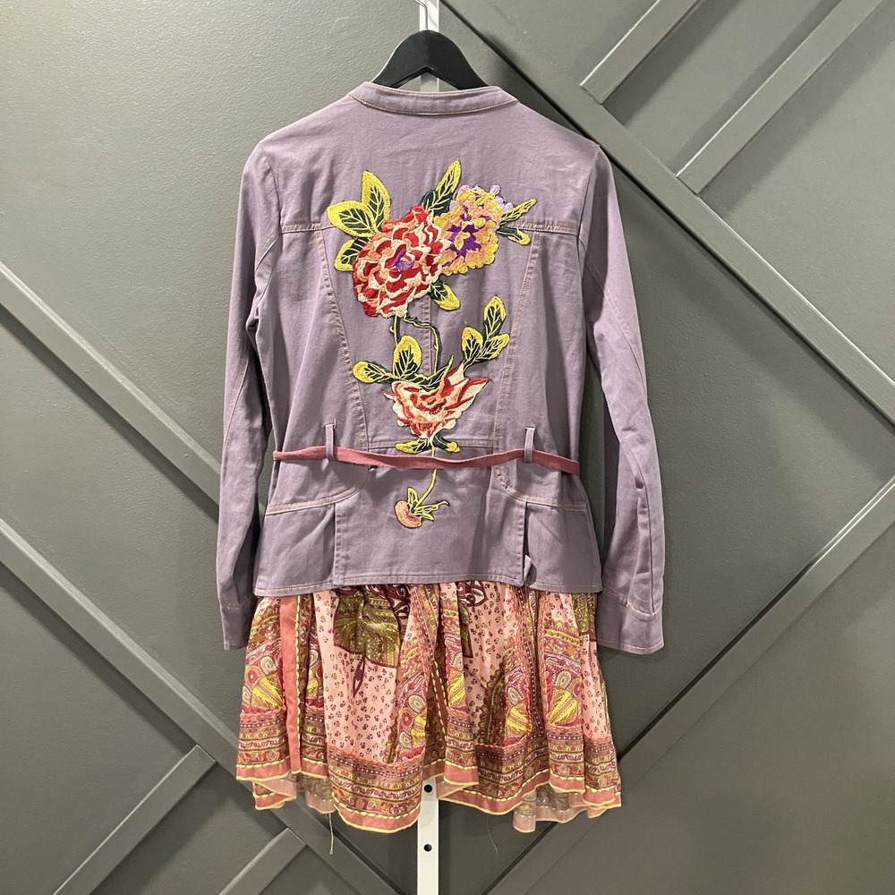 Aratta Silent Journey Embroidered Floral Boho Jacket Dress Women Size Large